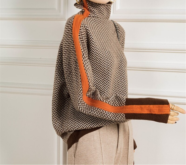 Eleanor | Pull à Col Roulé Herringbone Luxe
