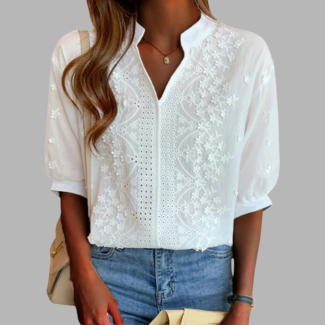 Ella | Blouse Blanche Élégante avec Manches Bouffantes