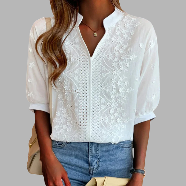 Ella | Blouse Blanche Élégante avec Manches Bouffantes