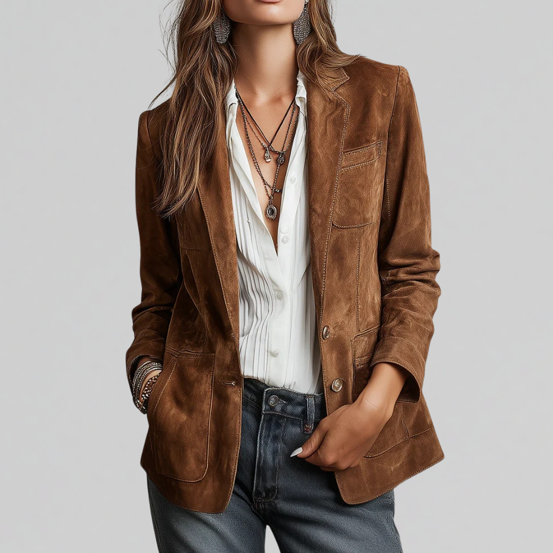 Georgiana | Blazer en Suède Détendu avec Revers Cranté