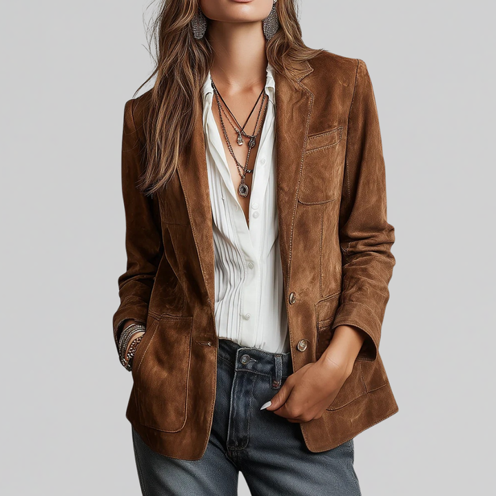 Georgiana | Blazer en Suède Détendu avec Revers Cranté