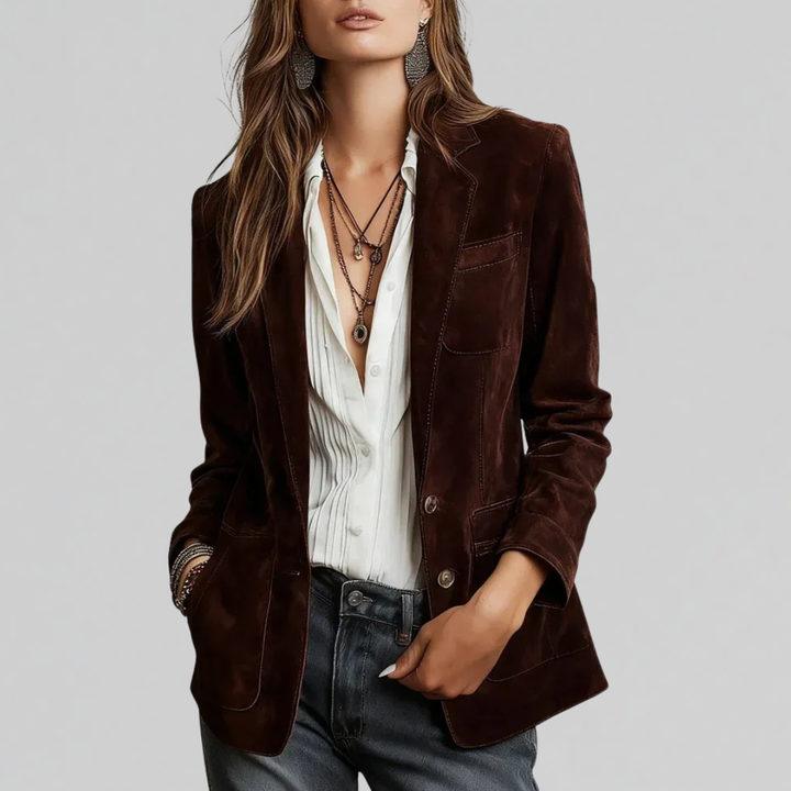 Georgiana | Blazer en Suède Détendu avec Revers Cranté
