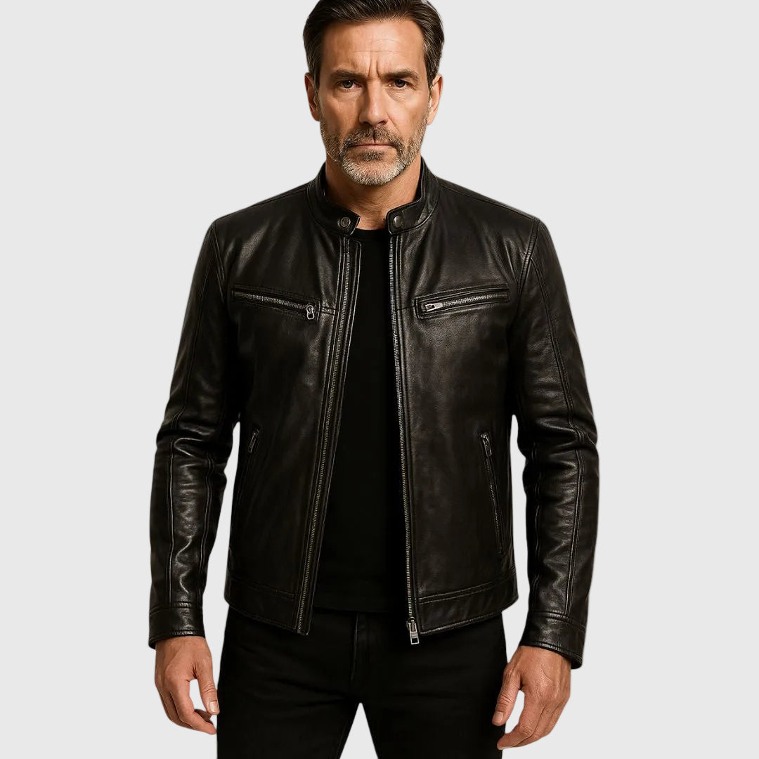 James | Veste en Cuir Classique avec Col Montant