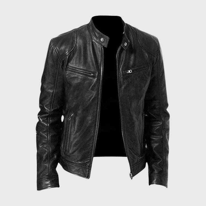 James | Veste en Cuir Classique avec Col Montant
