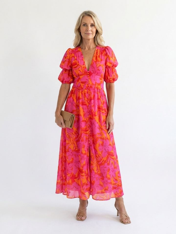 Willow | Robe Midi à Manches Bouffantes