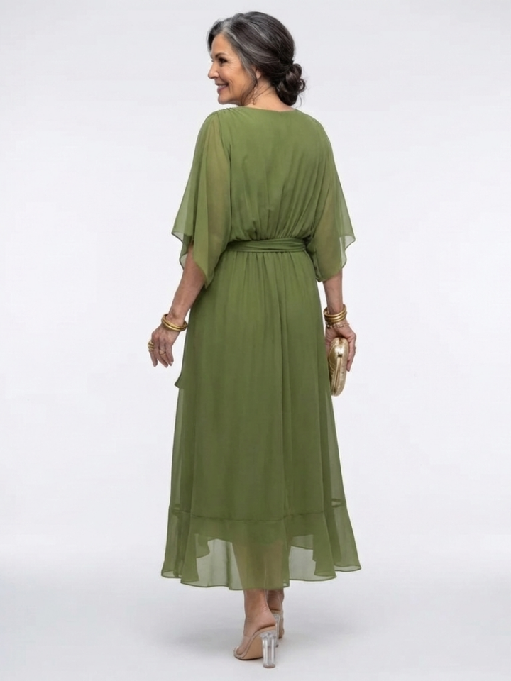 Elysia | Robe Midi Drapée à Encolure
