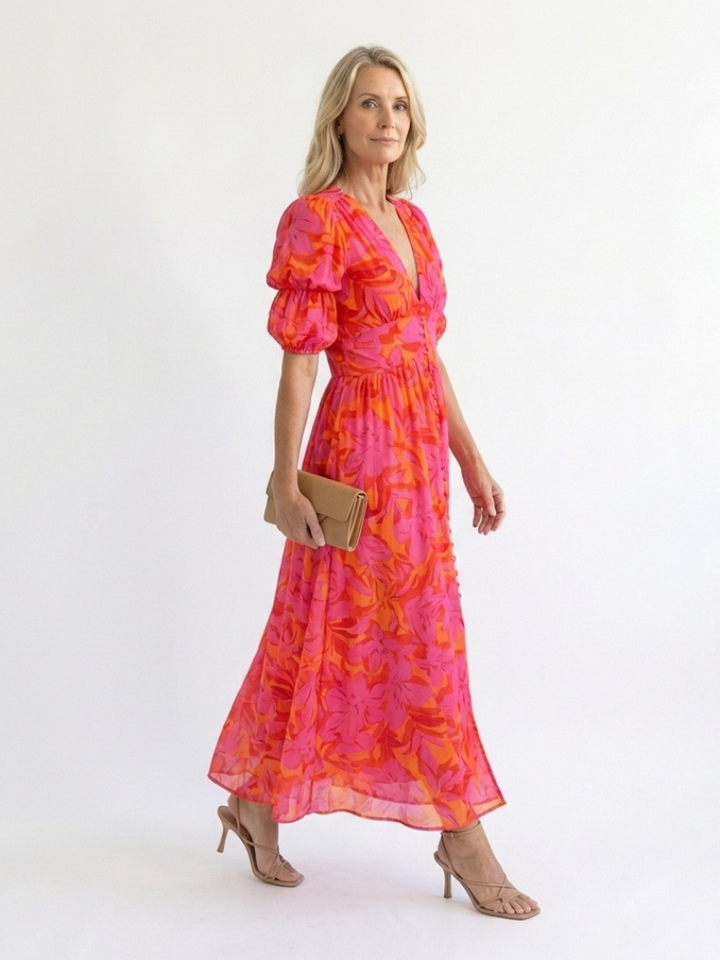 Willow | Robe Midi à Manches Bouffantes