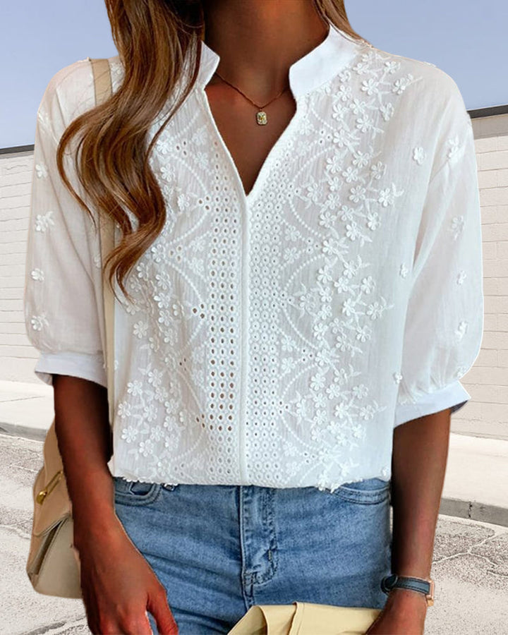 Ella | Blouse Blanche Élégante avec Manches Bouffantes