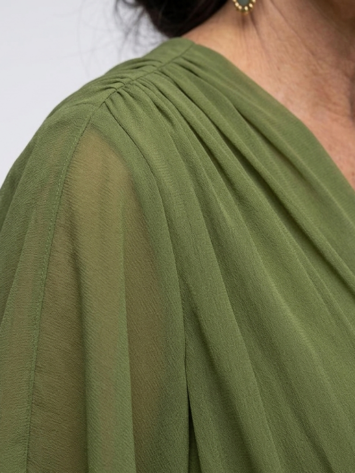 Elysia | Robe Midi Drapée à Encolure