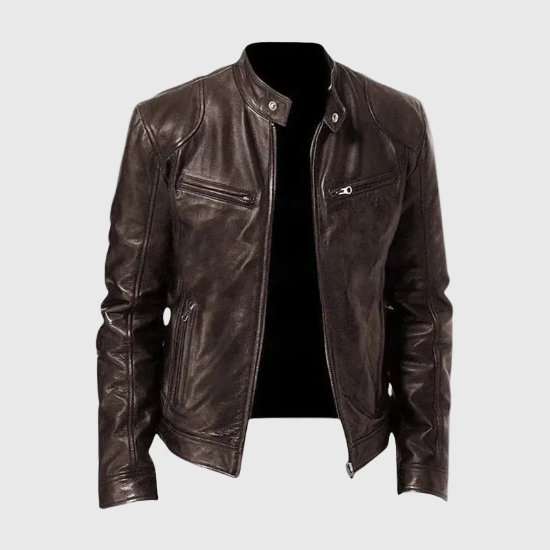 James | Veste en Cuir Classique avec Col Montant