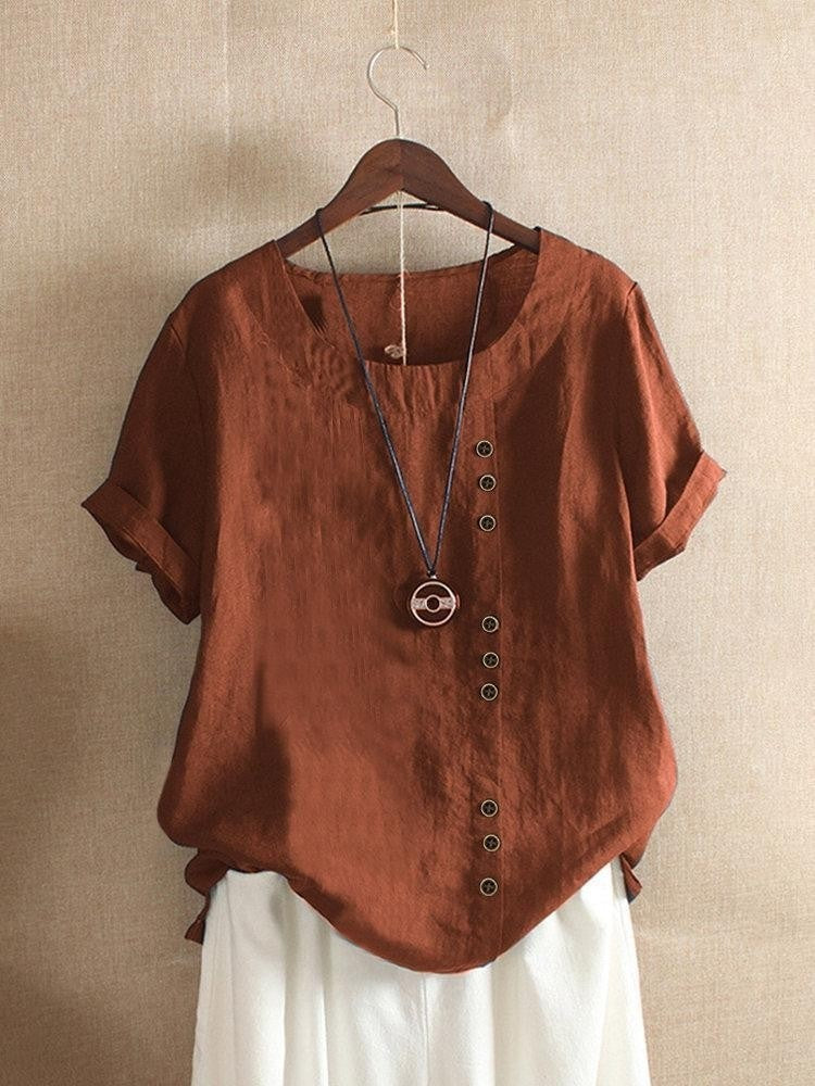 Bianca | Blouse Aérée avec Patte de Boutonnage