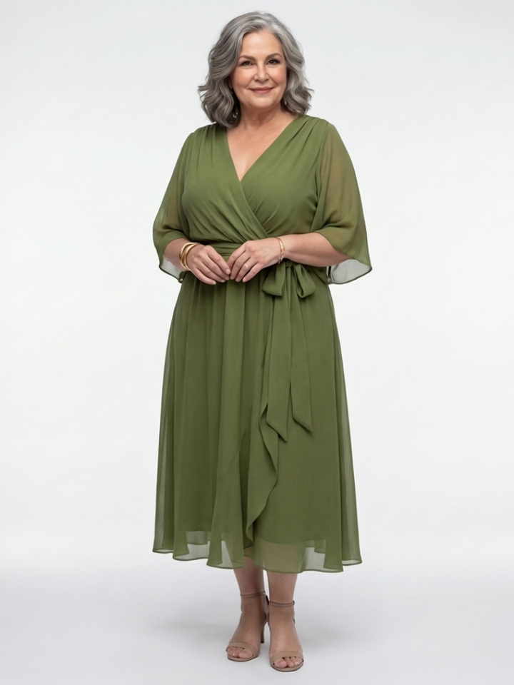 Elysia | Robe Midi Drapée à Encolure