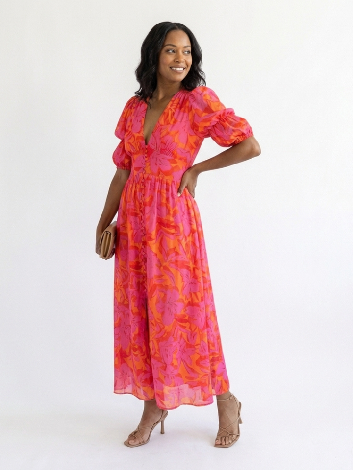 Willow | Robe Midi à Manches Bouffantes
