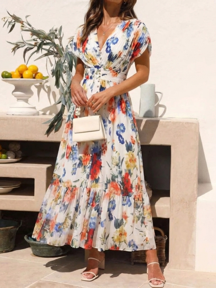 Savannah | Robe Midi Fleurie Plissée