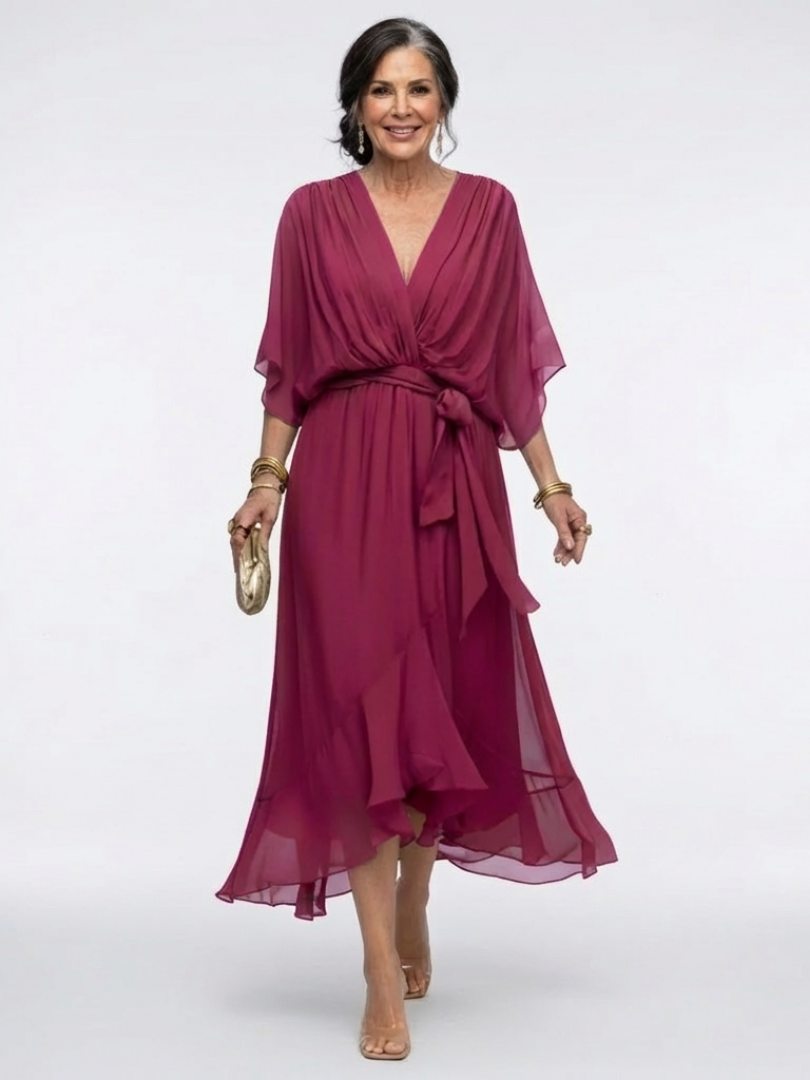 Elysia | Robe Midi Drapée à Encolure
