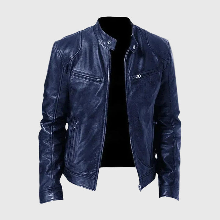 James | Veste en Cuir Classique avec Col Montant