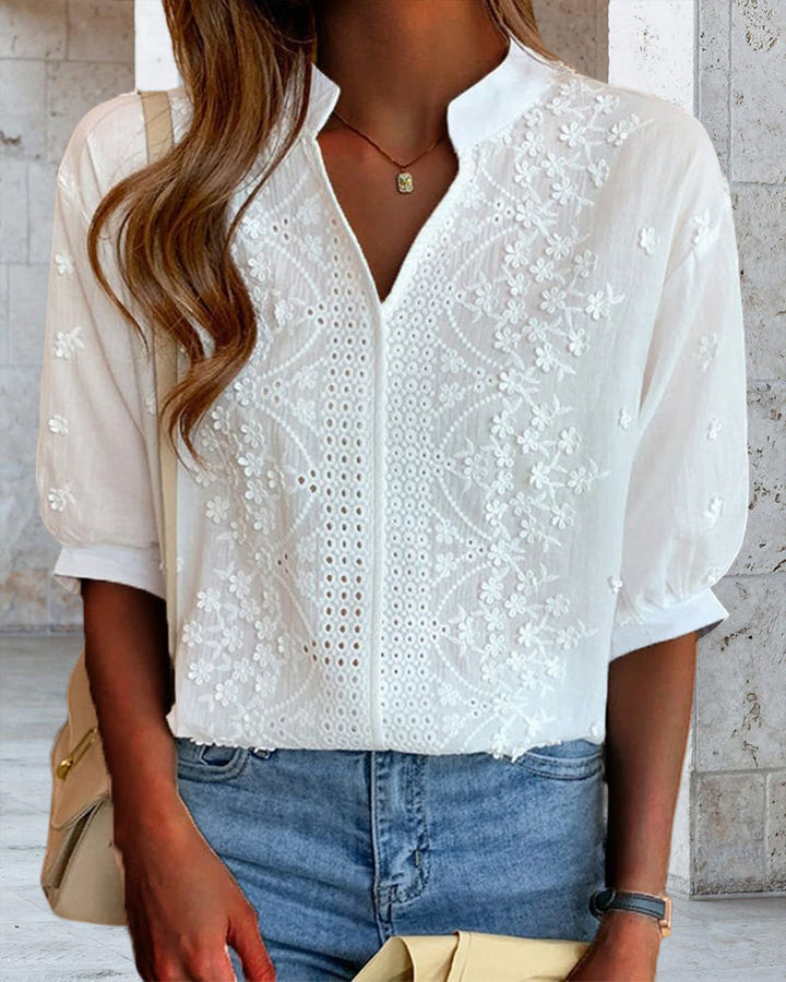 Ella | Blouse Blanche Élégante avec Manches Bouffantes