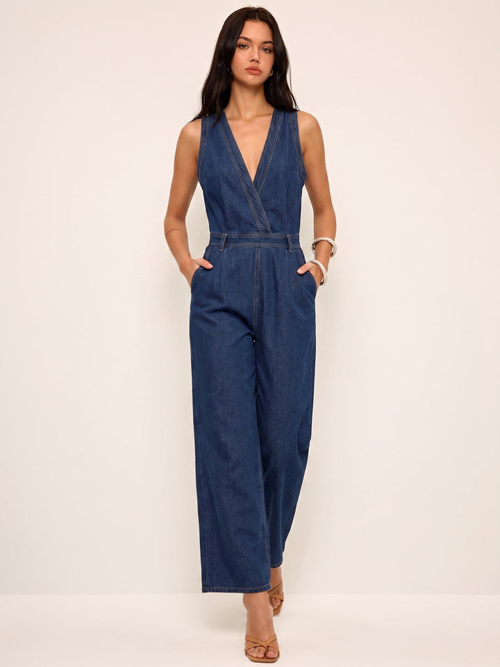 Rebecca | Combinaison Sans Manches en Denim à Col en V