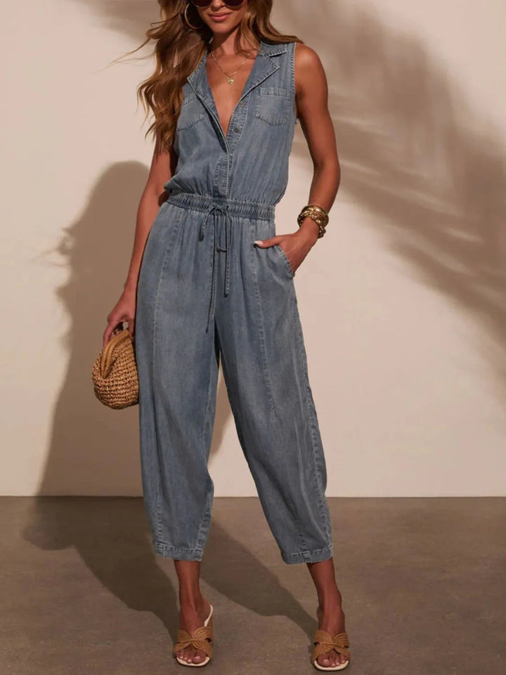Alexa | Combinaison en Jean Chic  avec Taille à Cordon