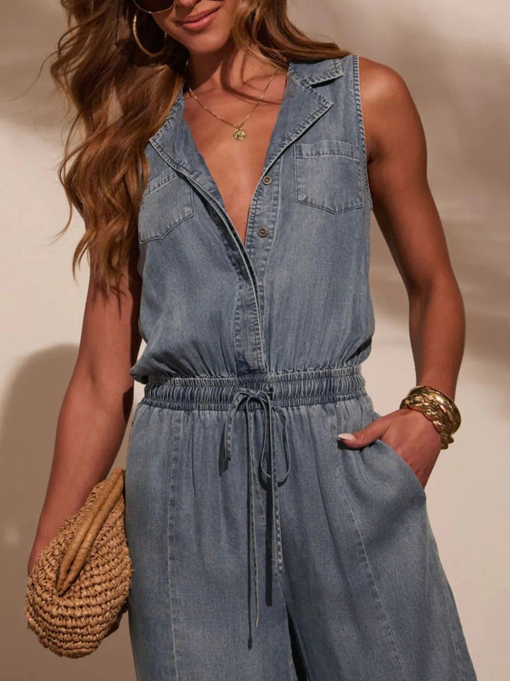 Alexa | Combinaison en Jean Chic  avec Taille à Cordon