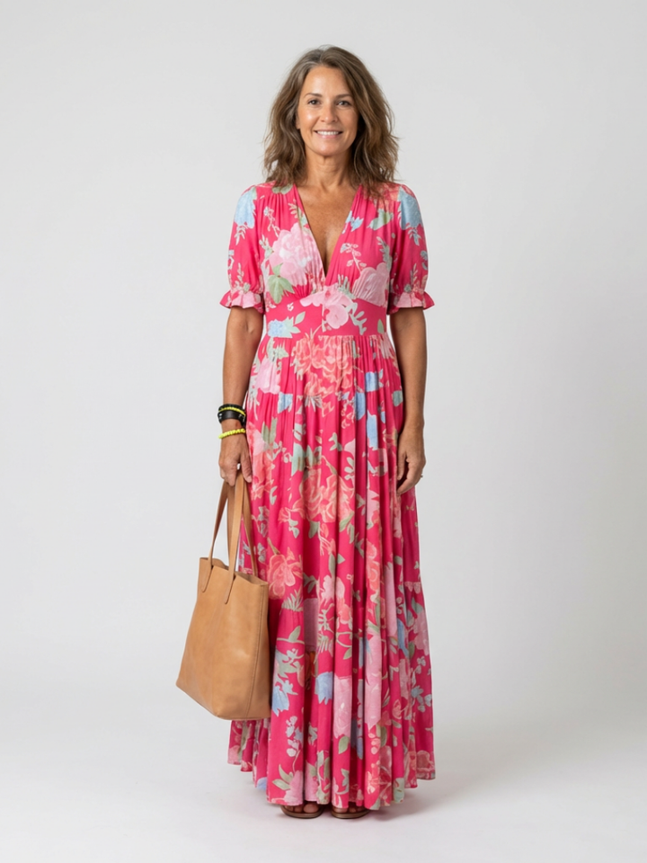 Ione | Robe midi à fleurs à manches courtes
