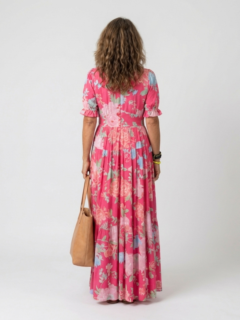 Ione | Robe midi à fleurs à manches courtes