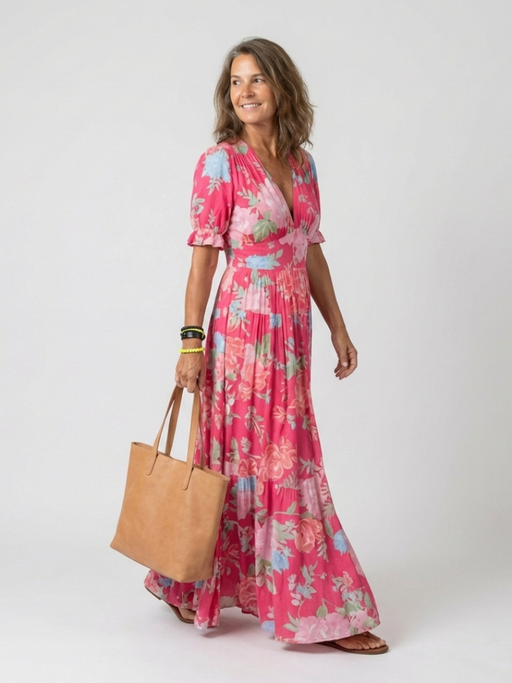 Ione | Robe midi à fleurs à manches courtes