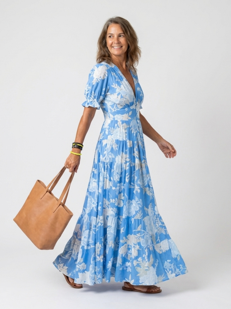 Ione | Robe midi à fleurs à manches courtes
