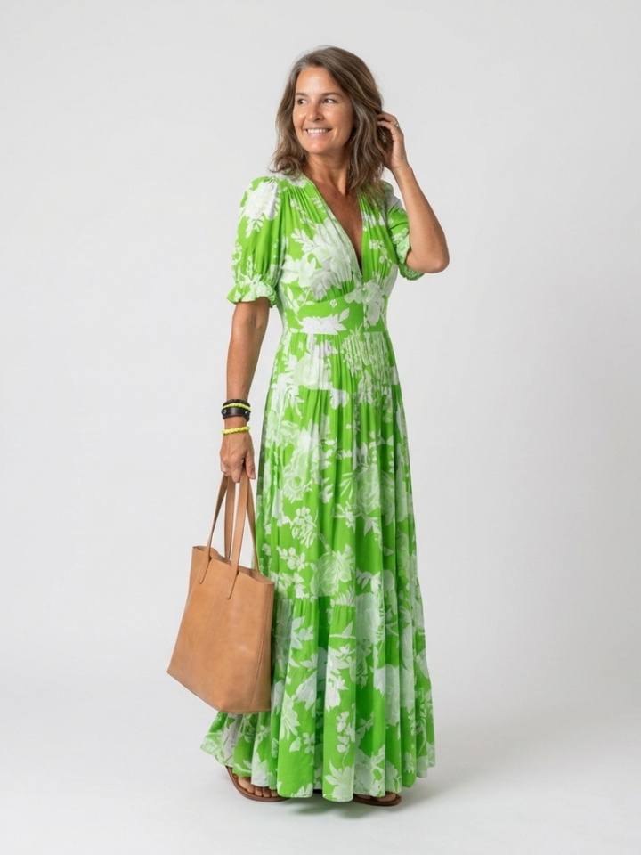 Ione | Robe midi à fleurs à manches courtes