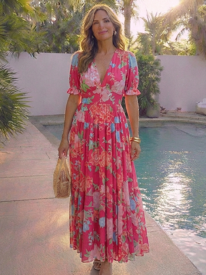 Ione | Robe midi à fleurs à manches courtes
