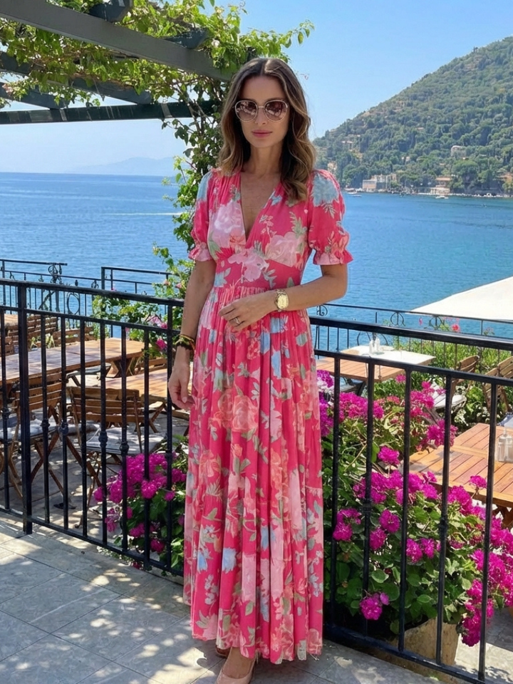 Ione | Robe midi à fleurs à manches courtes