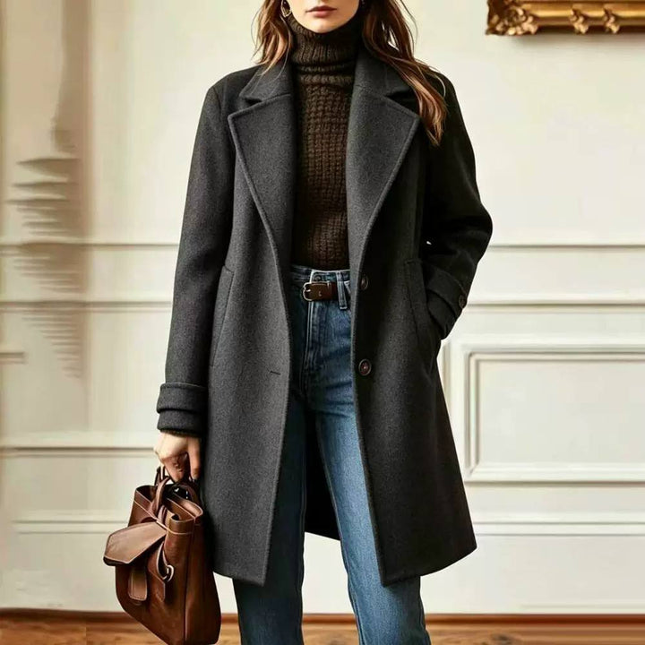 Aurélie | Manteau Long à Simple Boutonnage en Mélange de Laine