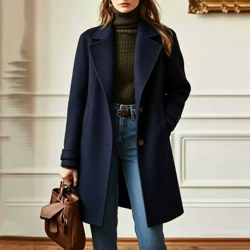 Aurélie | Manteau Long à Simple Boutonnage en Mélange de Laine