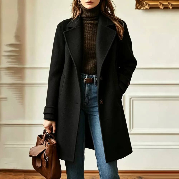 Aurélie | Manteau Long à Simple Boutonnage en Mélange de Laine