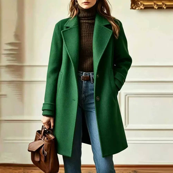 Aurélie | Manteau Long à Simple Boutonnage en Mélange de Laine