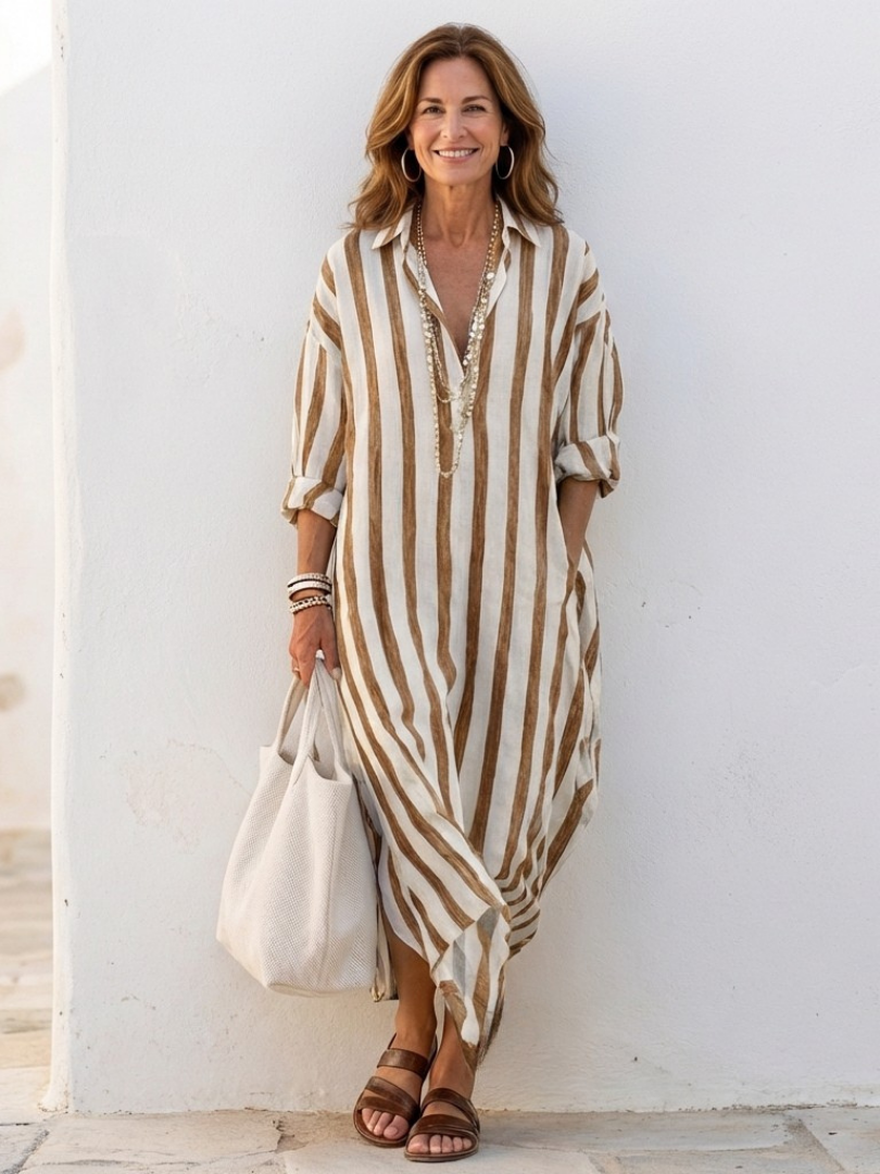 Naomi | Robe Chemise Longues Rayée