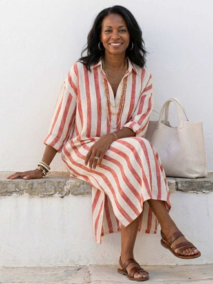 Naomi | Robe Chemise Longues Rayée