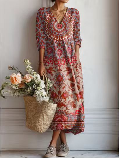 Greta | Robe Midi En Lin Floral Ancien