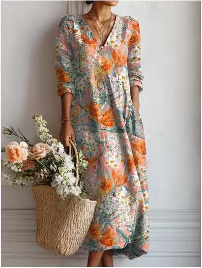 Greta | Robe Midi En Lin Floral Ancien