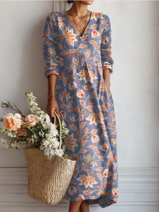 Greta | Robe Midi En Lin Floral Ancien