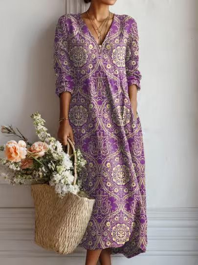 Greta | Robe Midi En Lin Floral Ancien