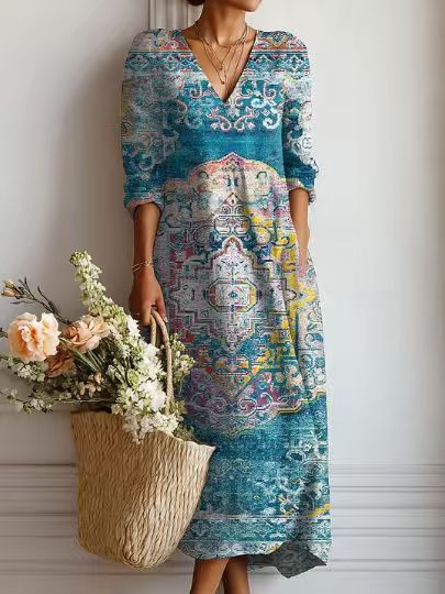 Greta | Robe Midi En Lin Floral Ancien