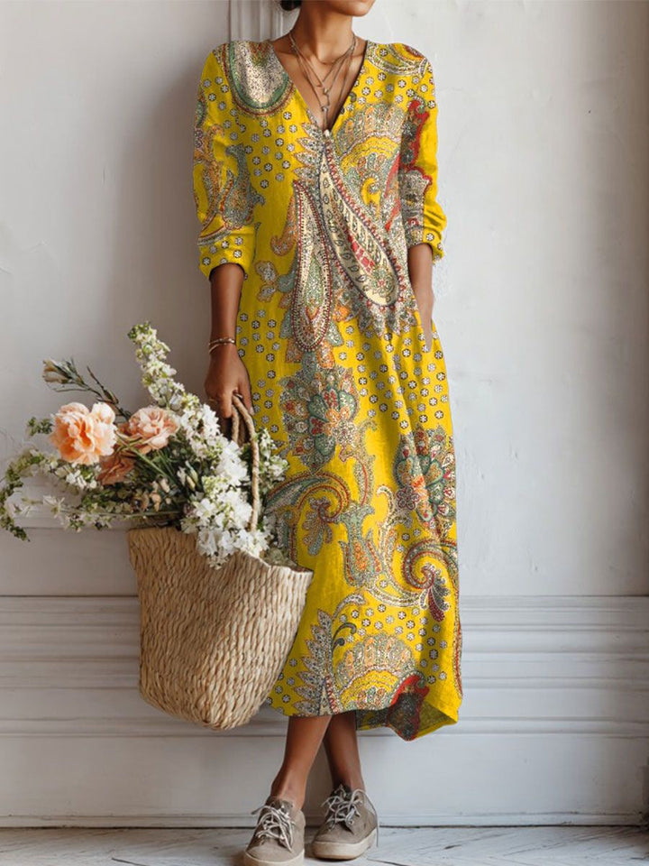 Greta | Robe Midi En Lin Floral Ancien