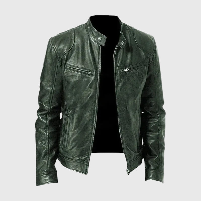 James | Veste en Cuir Classique avec Col Montant