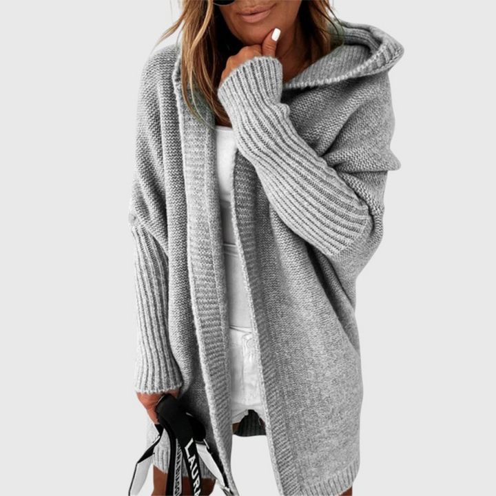Jeanette | Cardigan Long à Capuche en Maille
