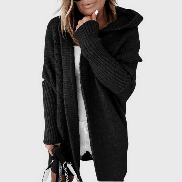Jeanette | Cardigan Long à Capuche en Maille