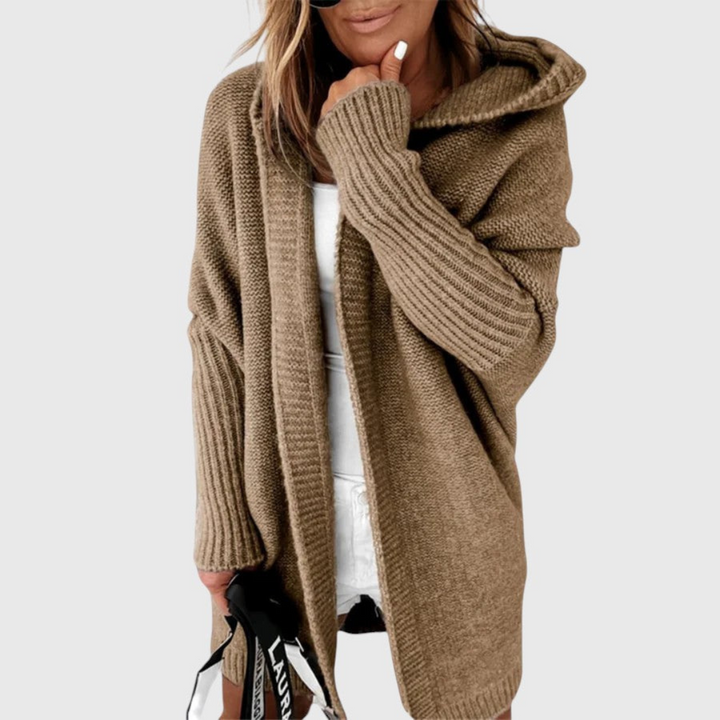 Jeanette | Cardigan Long à Capuche en Maille