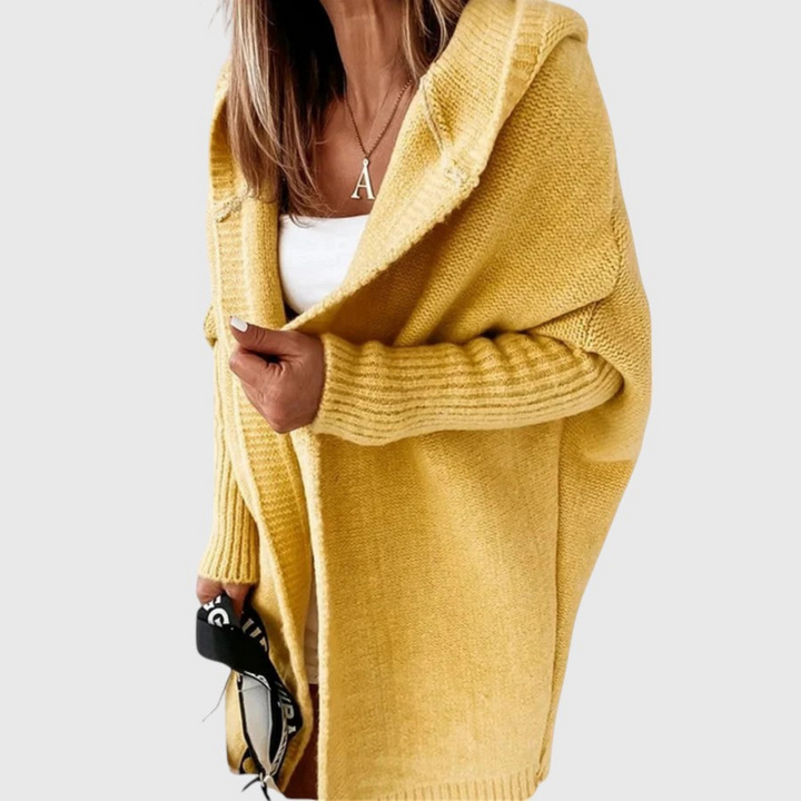 Jeanette | Cardigan Long à Capuche en Maille
