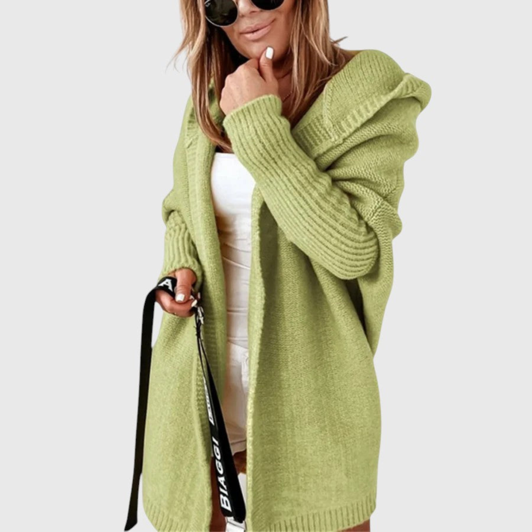 Jeanette | Cardigan Long à Capuche en Maille