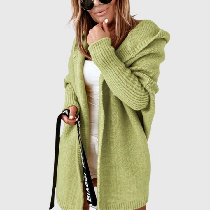 Jeanette | Cardigan Long à Capuche en Maille